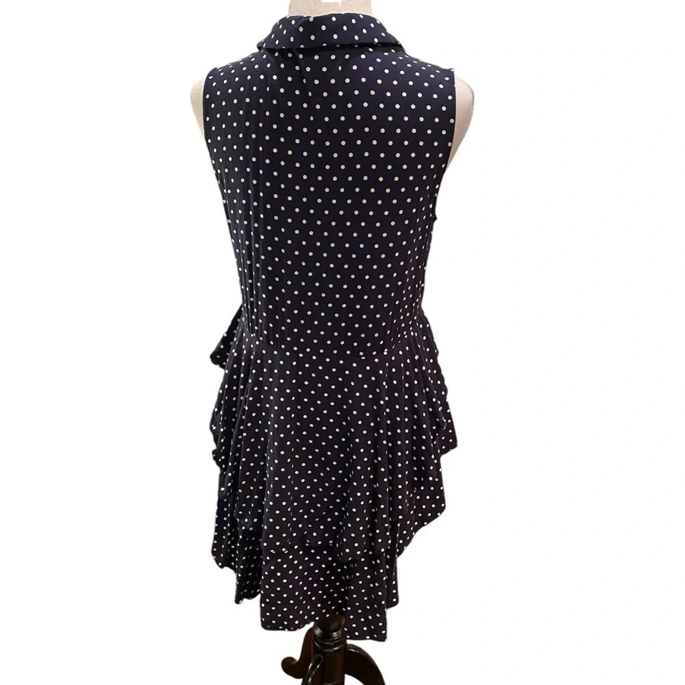 For the Republic Polka Dot Sleeveless Ruffle High Low Top Size M 100% Rayon - Picture 5 of 12